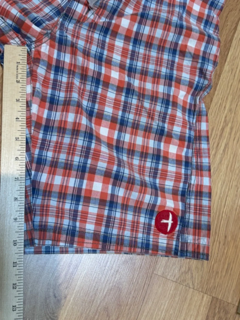Relwen Men's Madras Board Shorts in Red and Blue